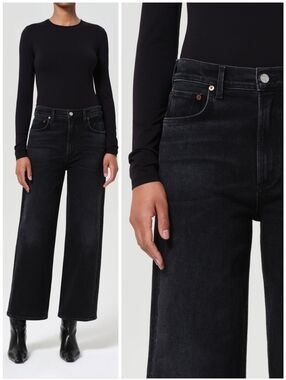 AGOLDE Black High Waist Wide Leg Ren Jeans, 29